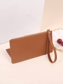 Ví dài tối giản có bao da đựng sổ séc đeo tay mỏng di động, tiền, tiền mặt cho nhân viên văn phòng, dành cho nữ, dành cho phụ nữ đại học, công việc, kinh doanh, đi làm, văn phòng, kỷ niệm, cặp đôi, làm quà tặng sinh nhật, quà tặng ngày lễ tình nhân, quà tặng - màu nâu - Xem 3