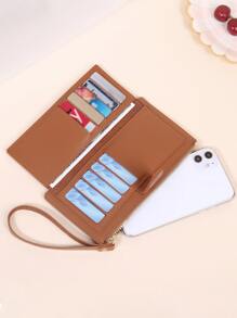 Ví dài tối giản có bao da đựng sổ séc đeo tay mỏng di động, tiền, tiền mặt cho nhân viên văn phòng, dành cho nữ, dành cho phụ nữ đại học, công việc, kinh doanh, đi làm, văn phòng, kỷ niệm, cặp đôi, làm quà tặng sinh nhật, quà tặng ngày lễ tình nhân, quà tặng - màu nâu - Xem 5