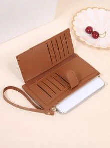 Ví dài tối giản có bao da đựng sổ séc đeo tay mỏng di động, tiền, tiền mặt cho nhân viên văn phòng, dành cho nữ, dành cho phụ nữ đại học, công việc, kinh doanh, đi làm, văn phòng, kỷ niệm, cặp đôi, làm quà tặng sinh nhật, quà tặng ngày lễ tình nhân, quà tặng - màu nâu - Xem 8