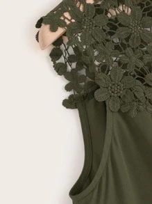 SHEIN Clasi 大碼提花蕾絲肩部無袖襯衫 - 軍綠色 - 查看 3