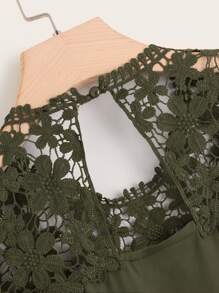 SHEIN Clasi 大碼提花蕾絲肩部無袖襯衫 - 軍綠色 - 查看 4