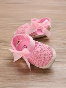 學院粉色踝帶平底鞋適用於女孩嬰兒蝴蝶結裝飾編織細節平底鞋