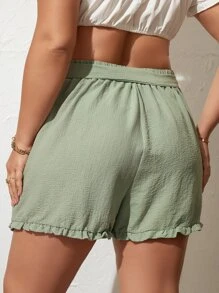 SHEIN VCAY 大碼褶邊附腰帶短褲 - 薄荷綠 - 查看 2