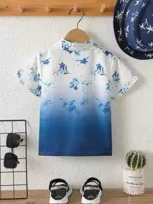 SHEIN Young Boy Floral Print Ombre Shirt Without Tee - Blue and White - View 2