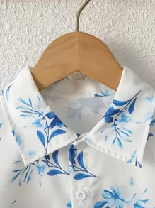 SHEIN Young Boy Floral Print Ombre Shirt Without Tee - Blue and White - View 3