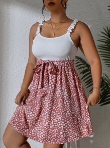 SHEIN VCAY Plus Ditsy Floral Print Frill Trim Cami Dress - Multicolor - View 3