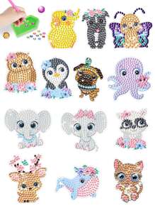 6pcs Cartoon Animal DIY Diamond Sticker, Cute Full Drill Diamond Sticker For DIY - Multicolor - View 1