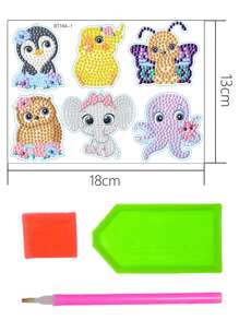 6pcs Cartoon Animal DIY Diamond Sticker, Cute Full Drill Diamond Sticker For DIY - Multicolor - View 2