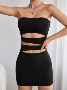 SHEIN PETITE Cut Out Tube Bodycon Dress - Black - View 1