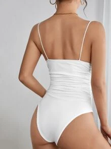 SHEIN PETITE Body De Tirantes Con Fruncido Sólido Para Mujeres De Verano