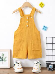 SHEIN 小男童雙口袋背帶連體短褲