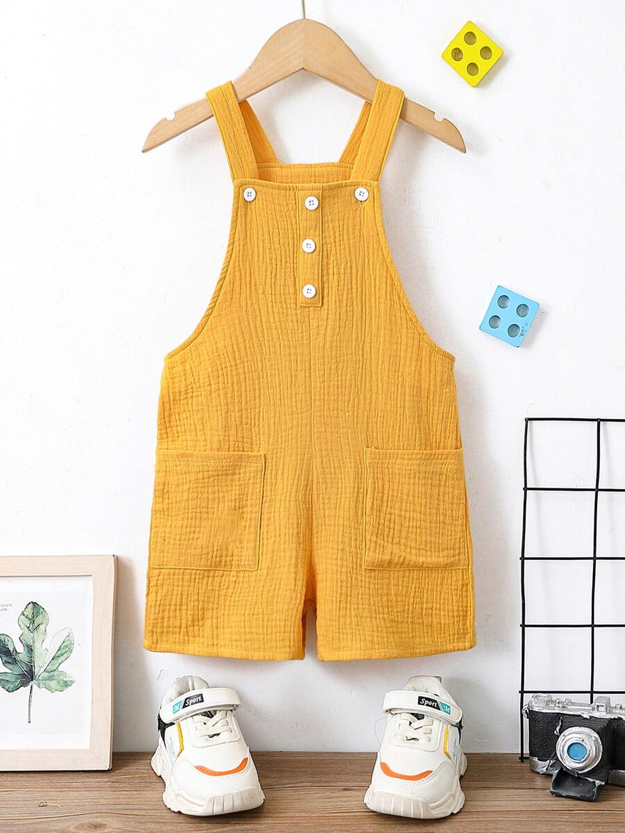 SHEIN 小男童雙口袋背帶連體短褲