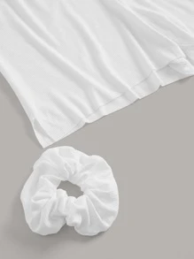 Ocili Leisure SHEIN X Rybka Twins  Soft Triangle Bralette & Shorts & Scrunchie Set Breathable-White - White - View 8