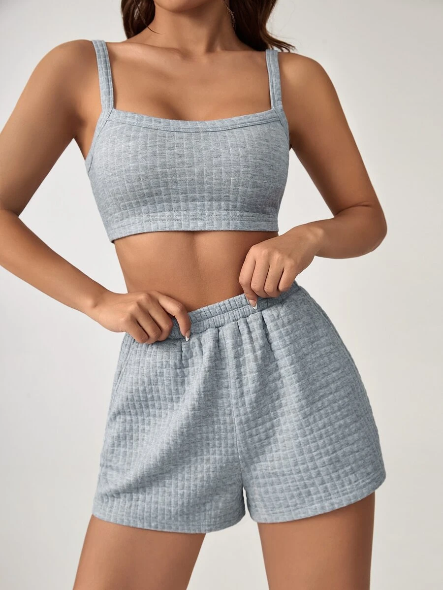 SHEIN EZwear 素色吊帶短上衣和短褲