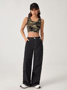 SHEIN EZwear 戶外運動風迷彩印花短款背心 - 彩色 - 查看 4