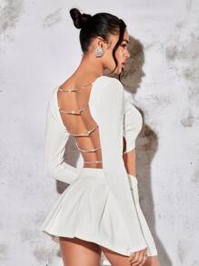 SHEIN BAE Áo thun nữ Lộ Lưng Chuỗi Pha lê kim cương màu trơn Gợi cảm - trắng - Xem 4