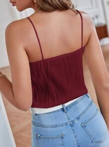 SHEIN Frenchy 素色蕾絲邊紋理質感吊帶上衣 - 酒紅色 - 查看 5