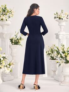 Modelyn Two Tone Ruffle Trim Dress Dress For Churches - Blue and White - View 2