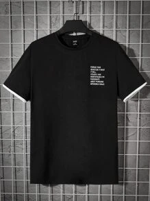 Manfinity Men Slogan Graphic Contrast Trim Tee - Black - View 1