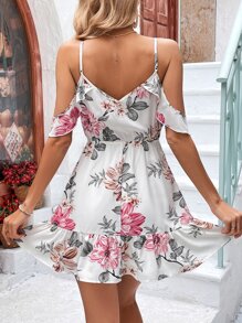 SHEIN VCAY Đầm Xù Viên lá sen Trọn gói Hoa Boho - trắng - Xem 2