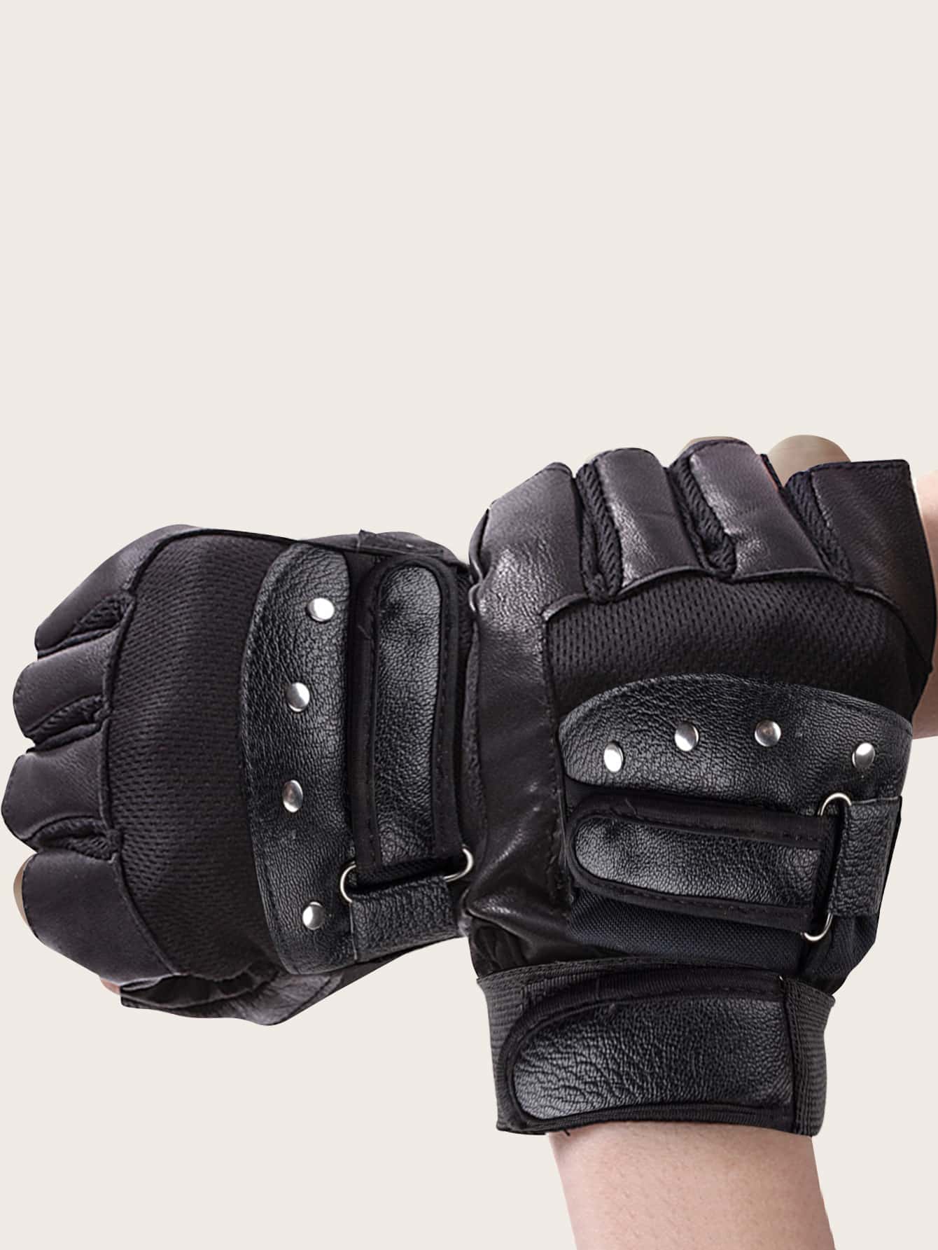 1 đôi Găng tay thể thao không ngón trang trí đính đá trang trí chống trượt - màu đen - Xem 1