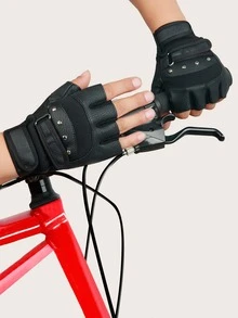 1 đôi Găng tay thể thao không ngón trang trí đính đá trang trí chống trượt - màu đen - Xem 2