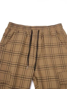 Manfinity Homme Hombres Pantalones con estampado de cuadros de cintura con cordón - Marrón - Ver 5