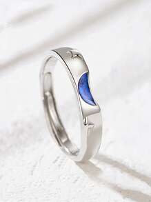 2入組/套情侶日月圖案銀婚戒適合女士新娘婚禮精細首飾類 - 彩色 - 查看 5