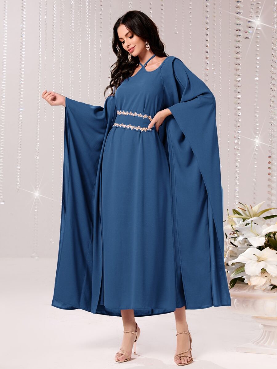 Al Najma Appliques Detail Cloak Sleeve Kaftan Dress