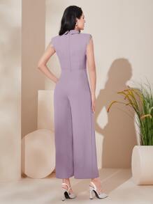 Modelyn Shawl Collar Wrap Hem Wide Leg Jumpsuit - Lilac Purple - View 2