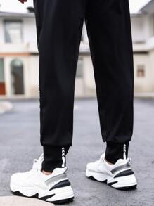 Men Letter Graphic Drawstring Waist Sports Trousers - Black - View 3