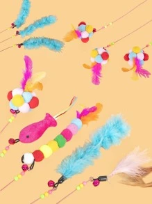cái trang trí lông mèo ngẫu nhiên Teaser Stick - Nhiều màu - Xem 7