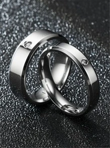 2pcs/set Couple Rhinestone Decor Ring - Silver - View 1