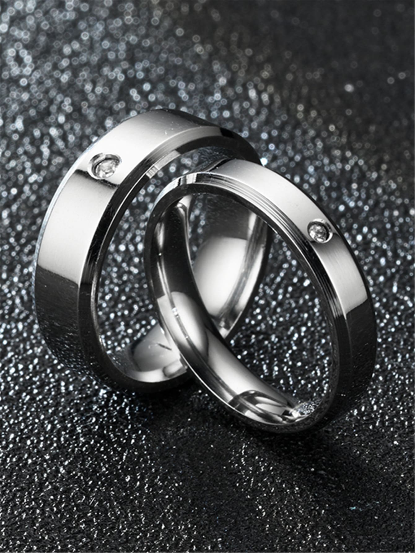 2pcs/set Couple Rhinestone Decor Ring - Silver - View 1