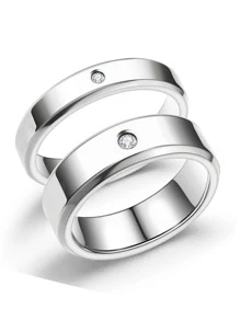 2pcs/set Couple Rhinestone Decor Ring - Silver - View 3