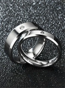 2pcs/set Couple Rhinestone Decor Ring - Silver - View 4