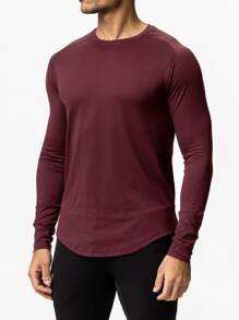 Hombres Camiseta deportiva de manga raglán bajo curvo - Burdeos - Ver 1