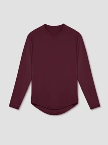 Hombres Camiseta deportiva de manga raglán bajo curvo - Burdeos - Ver 3