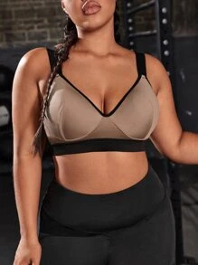 Yoga Basic Plus Contrast Binding Sports Bra - Mocha Brown - View 5