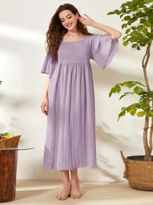 SHEIN Unity 方領蝴蝶袖睡裙 - 紫丁香色 - 查看 1