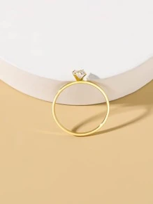 1 件女士优雅简约 5 毫米方晶锆石戒指 - 金黃色 - 查看 2