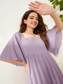 SHEIN Unity 方領蝴蝶袖睡裙 - 紫丁香色 - 查看 5