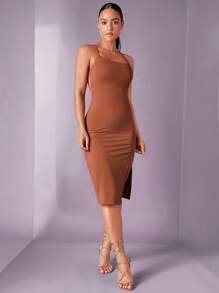 SHEIN BAE Lace Up Backless Split Thigh Cami Dress - Brown - View 5
