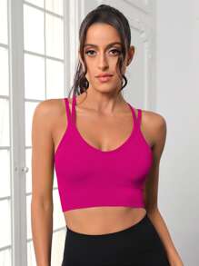 Yoga Basic 後背十字交叉運動型文胸 - 玫紅色 - 查看 3