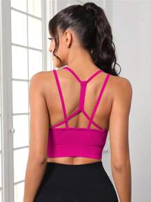 Yoga Basic 後背十字交叉運動型文胸 - 玫紅色 - 查看 5