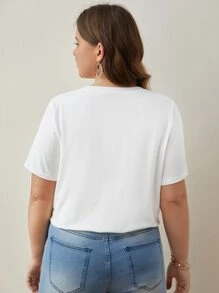SHEIN Frenchy Plus Letter Embroidery Tee - White - View 5