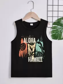 男孩字母和熱帶圖案背心上衣 - 黑色 - 查看 1