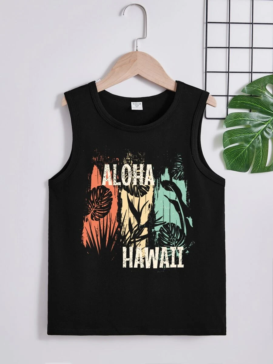 男孩字母和熱帶圖案背心上衣 - 黑色 - 查看 1