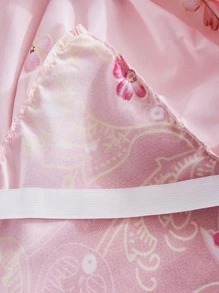 1入組粉色雙面印花加厚柔軟透氣床墊套（單人床裙）帶束帶，柔軟超細纖維填充，防皺保護套方便拆卸 - 藍色 - 查看 3