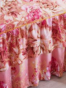 1入組粉色雙面印花加厚柔軟透氣床墊套（單人床裙）帶束帶，柔軟超細纖維填充，防皺保護套方便拆卸 - 藍色 - 查看 5